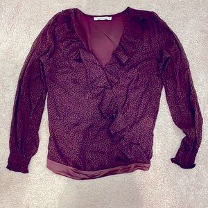 Abercrombie & Fitch ruffle v-neck body suit with button closure